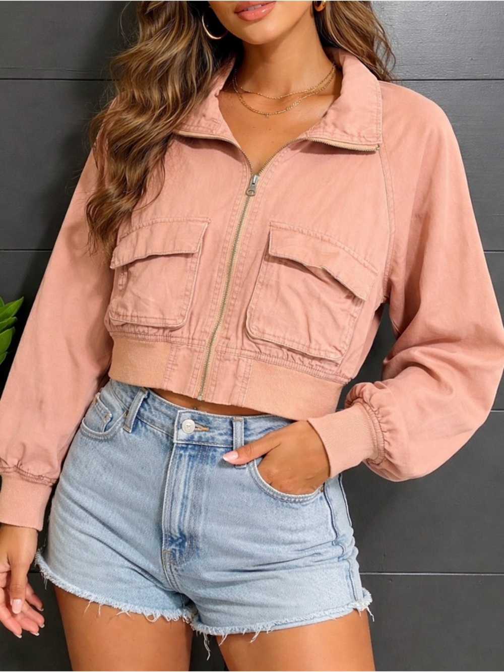 Dusty Rose Crop Jacket Coat Women’s Sz S Wild Fable EUC